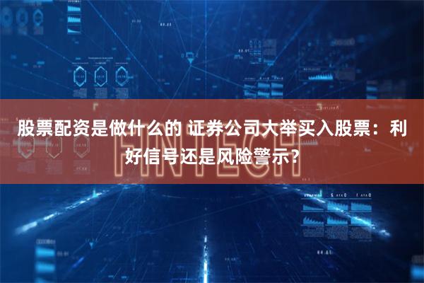 股票配资是做什么的 证券公司大举买入股票：利好信号还是风险警示？